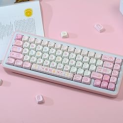 COOMICKEY Pink White Cute Keycaps 126 Keys, MOA
