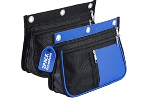 Sooez Pencil Pouch for 3 Ring Binder，Expandable Zipper Pencil Pouch, Fabric Pencil Pouches Binder Pockets, Large Capacity BinderPouch, Pencil Case, 3 Ring(Blue/Black)