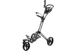 Qwik-Fold Golf Push Cart 3 Wheel with 360 Rotating Front Wheel, One Second to Open & Close, Lightweight Folding Golf Pull Cart with Foot Brake, Umbrella Holder, Cup Holder, & Storage Compartment