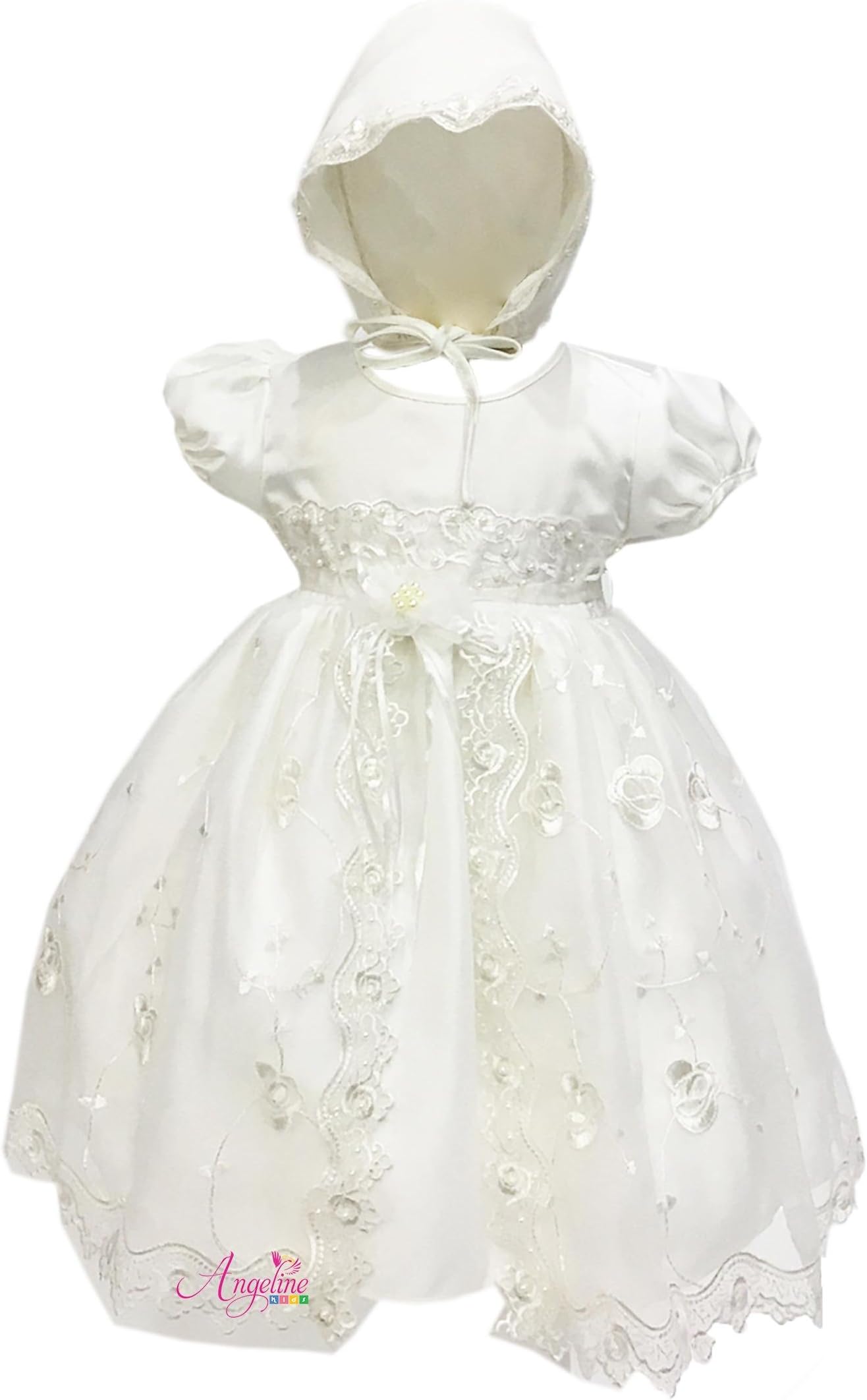 Baby Girls Christening Dress Baptism Dedication White Gown with Bonnet