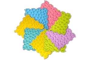 ANJINWIPER 8 Pcs Silicone Sensory Puzzle Floor Mats for Kids, Toddler Sensory Play Mat Tiles with Colors and Patterns - Silicone Massage Orthopedic Mat for Children