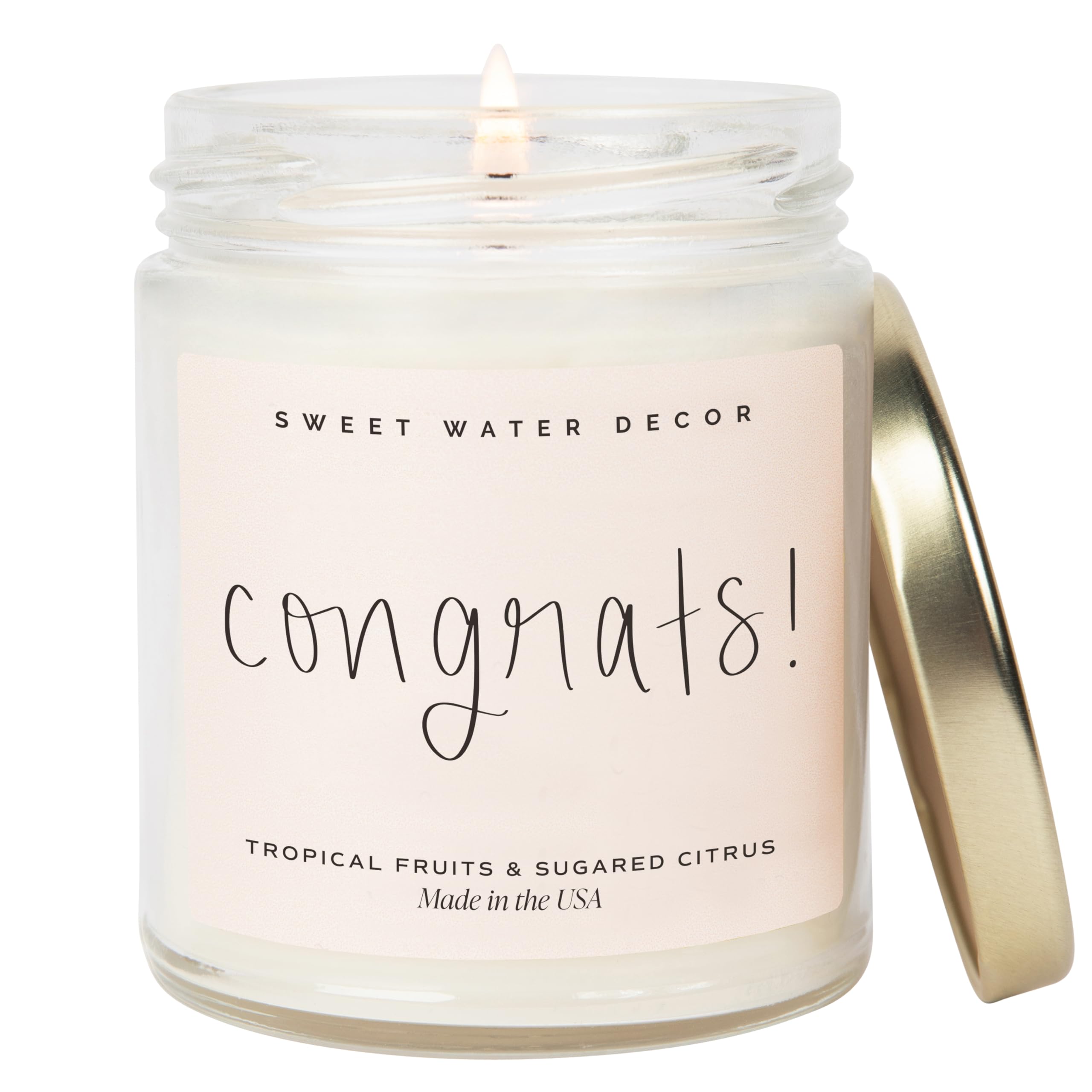 Photo 1 of Sweet Water Decor, Congrats! Candle - New Job, Engagement, Graduation Gift - Tropical Fruits and Sugared Citrus Island Scented Soy Wax Candle - 9oz Clear Jar, 40 Hour Burn Time, Made in the USA