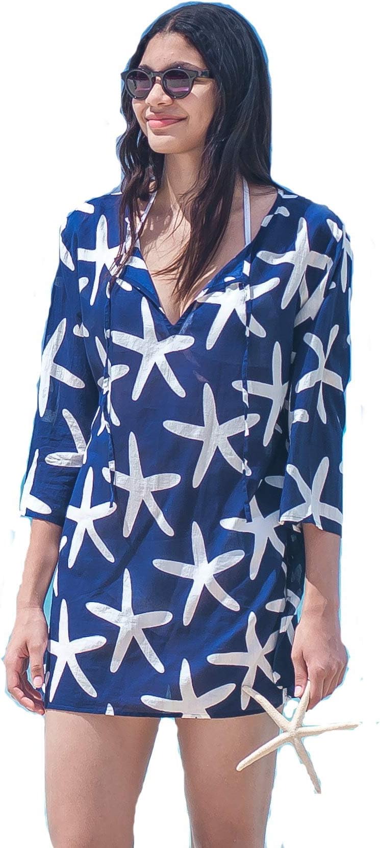 West Indies 100% Pure Soft Cotton Designer Tunic Top Swimsuit Bikini Beach Cover-Up Cool Loose Comfortable