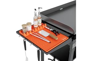 Alawooder Silicone Griddle Tools Mat for Blackstone - 16 Inch Food Grade Silicone Spatula Mat with Drip Pad, Thickened Side Shelf BBQ Grilling Gadgets Accessory for Outdoor Kitchen Counter Must Have