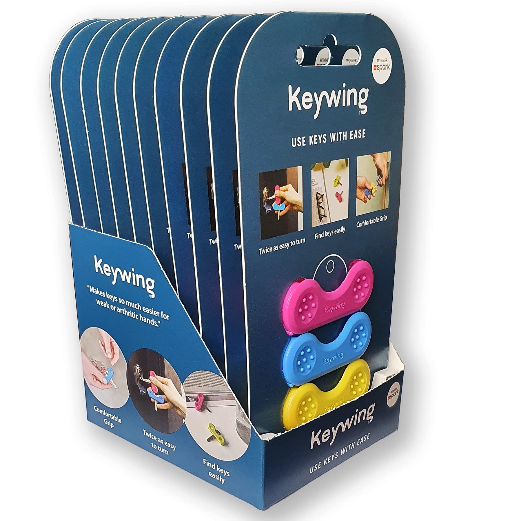 Keywing Key Turner Counter Top Retail Display Unit - 10 x Triple Packs. Makes Keys so Much Easier to find, Grip and Turn. Perfect for Arthritis, MS, Elderly or Parkinsons Gift.