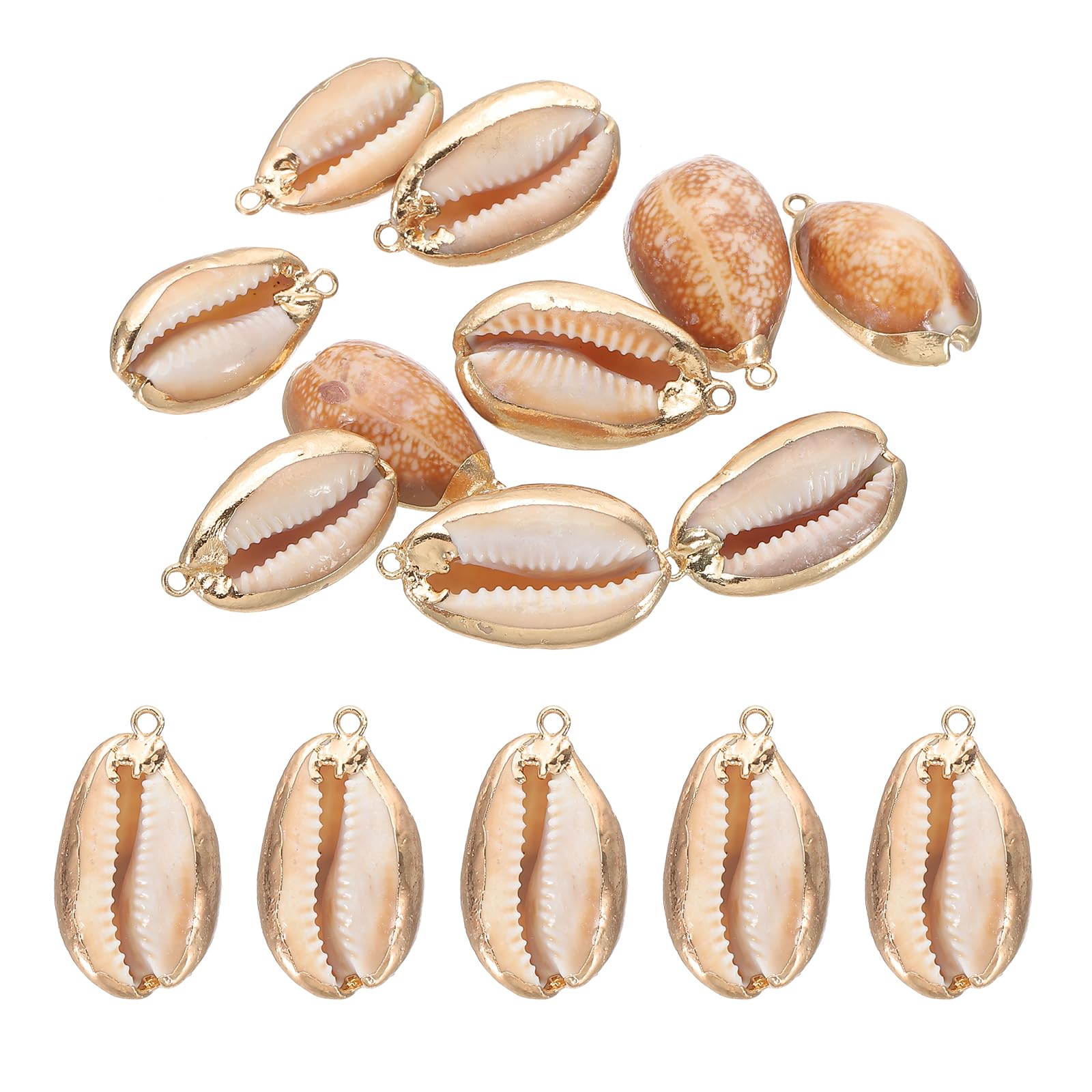 PATIKIL Natural Seashell Charm, 10 Pcs Oval Dyed Shell Craft Pendants with Hole Shell Connection for Necklace DIY Ocean Jewelry Making, Gold