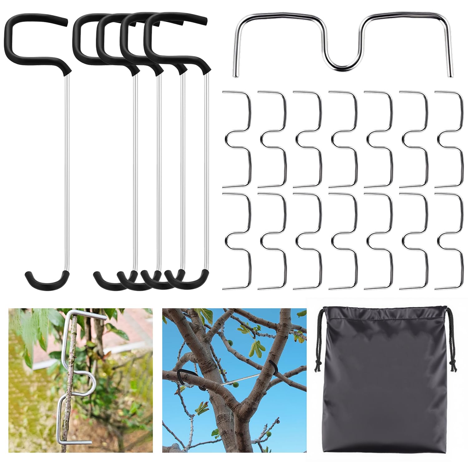 Photo 1 of 20 PCS Fruit Tree Branch Puller with Carrying Bag – Includes 15× M-3.94'' Fruit Tree Branch Support, 5× 10'' Tree Branch Puller Spreader with Plastic Hose for Tree Open Angle Pull & Shaping Seedlings