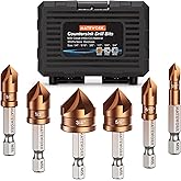 Countersink Drill Bit Set, M35 Cobalt HSS Countersink Drill Bits 6 Pieces 1/4 Inch Quick Change Hex Shank for Metal, Wood, St