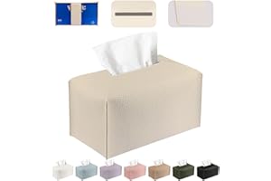 PARIERIS Tissue Box Cover PU Leather Tissue Holder Rectangle Facial Tissue Case Tissue Box Organizer Dispenser for Bathroom, Kitchen, Home, Office, Tabletop (OffWhite, Short)