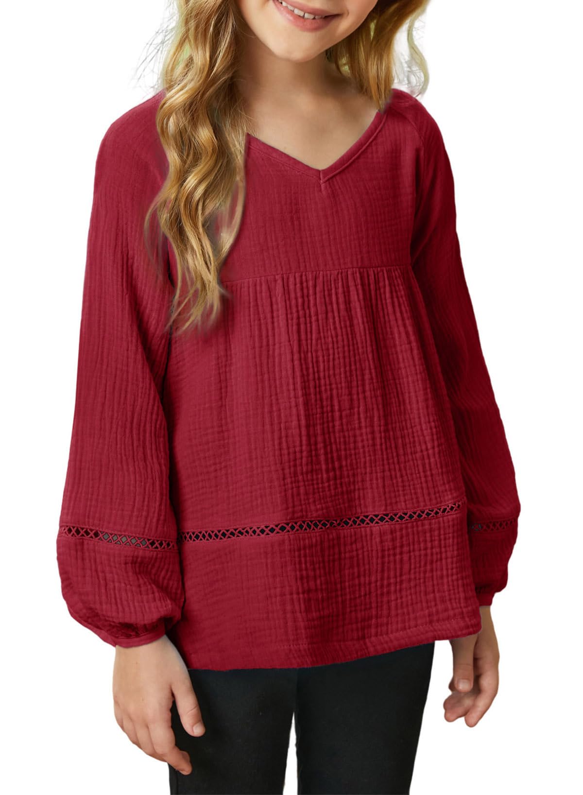 Blibean Tween Girl Fall Lantern Long Sleeve Shirt Little Kid Cotton 