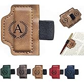 MOTEERLLU Custom Bygonemark Personalized Magnetic Leather Pen Holder Bookmark with Initial for Reading Women, Men, Teacher, Book Lovers Gifts & Accessories(Brown,A)