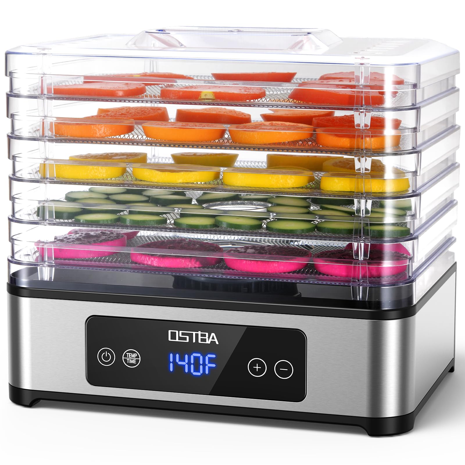 Photo 1 of OSTBA Food Dehydrator with 5 Stainless Steel Trays, 400W Food Dryer Machine, 48H Timer & Temp Control 160°F Max, 360° Airflow, BPA-Free, Quiet Operation, Recipes for Jerky, Fruit, Herbs, Pet Treats