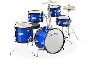 Gammon Percussion 5-Piece Junior Starter Drum Kit with Cymbals, Hardware, Sticks, & Throne - Blue