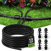 Bonviee 50FT 1/2&rdquo; Irrigation Tubing, 18mm OD x 13mm ID, 4 Connectors, Black | Flexible Blank Main Line Tubing with 4 6-Way Connectors for Garden Drip Systems, Raised Beds, Flower &amp; Vegetable Gardens
