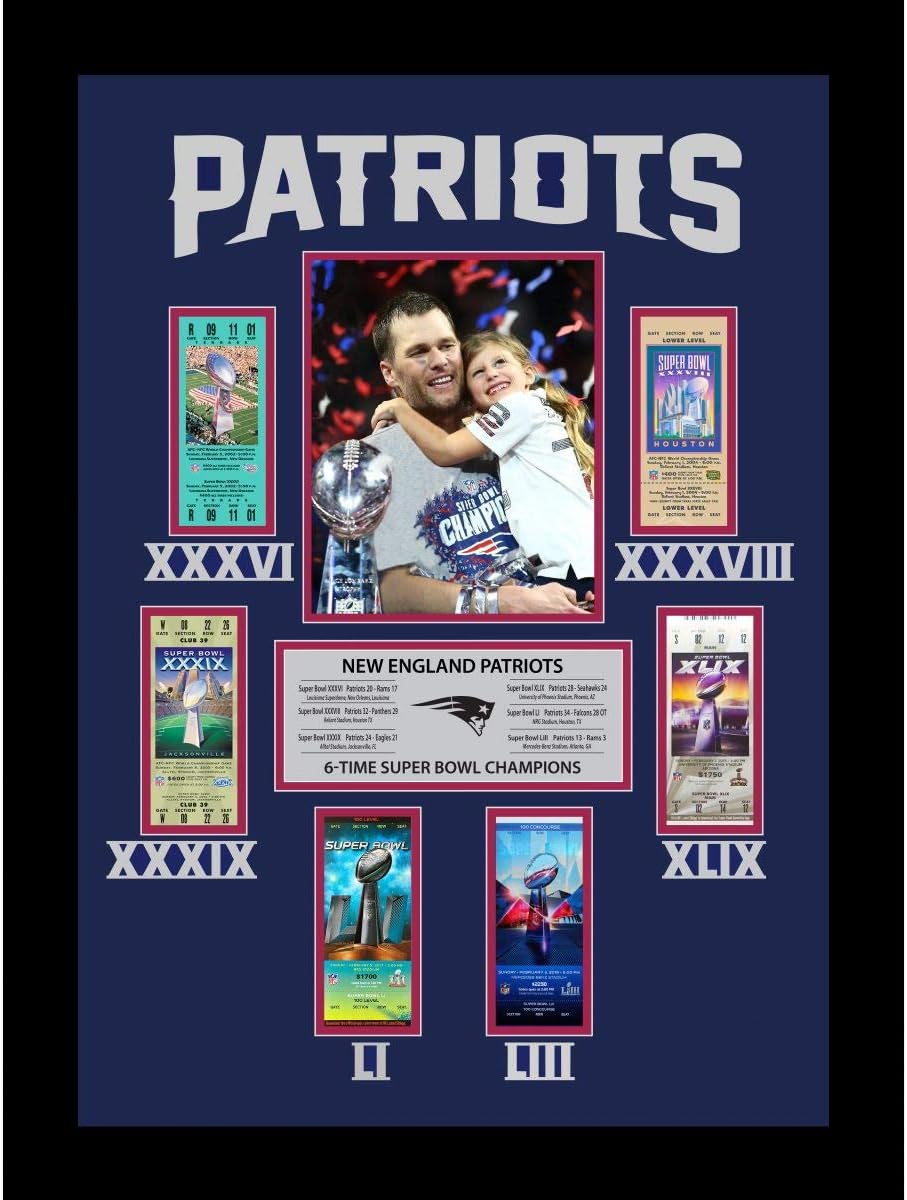 Amazon Com Framed New England Patriots 6x Super Bowl Champions Replica Ticket 20x18 Display Football Photo Professionally Matted Sports Collectibles