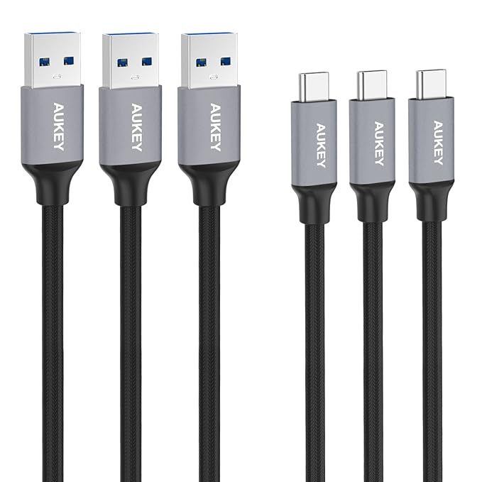 AUKEY CÃ¢ble USB C Ã  USB 3.0 A ( 3 x 1m ) en Nylon Recharge et Synchronisation CÃ¢ble USB Type C pour Samsung Note 8 / S8 , HUAWEI P10 , MacBook Pro 2016 , Nexus 6P et D'autres Dispositifs USB C - Noir