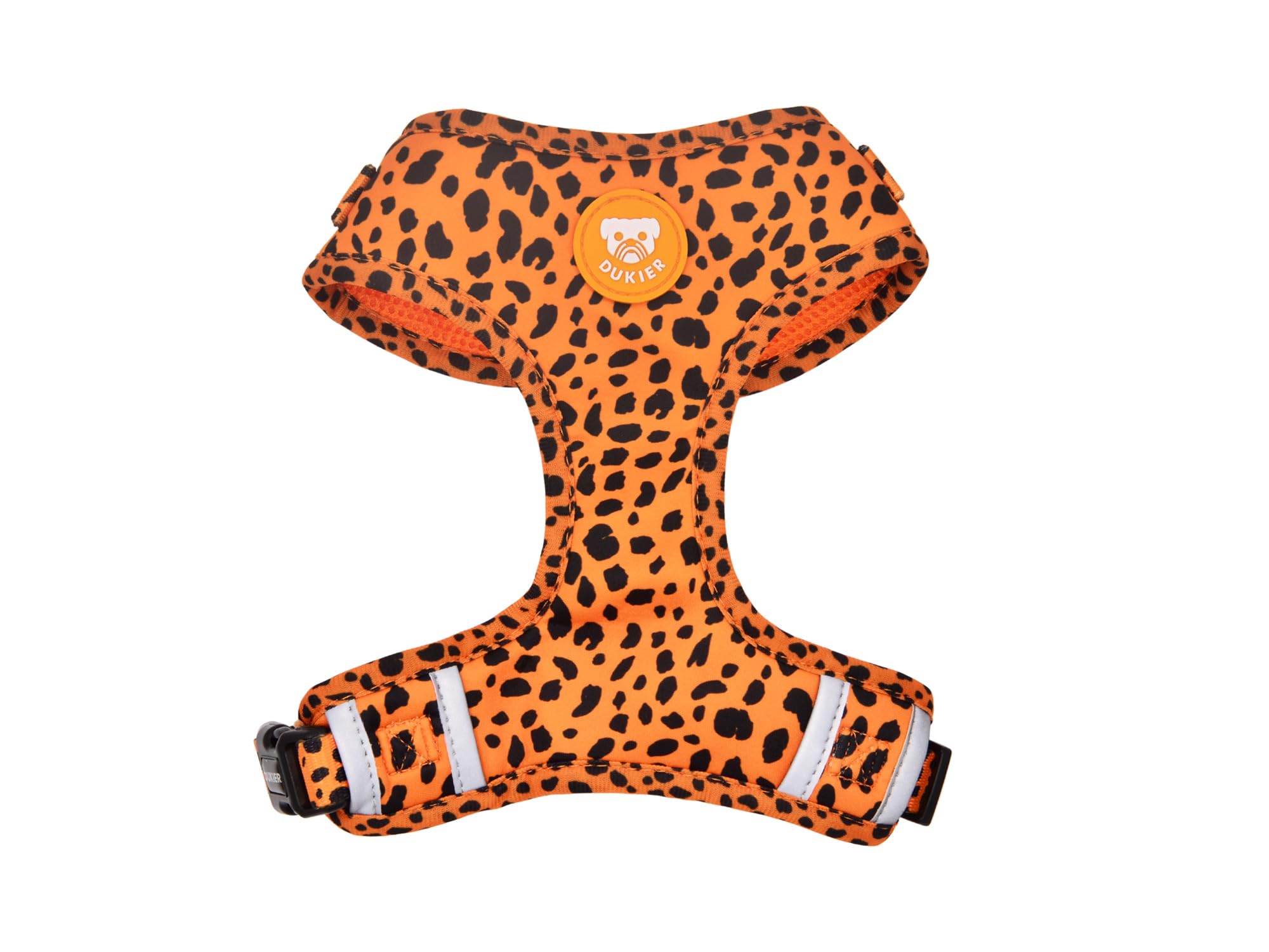 DUKIER – Adjustable Harness at Neck and Chest for Dogs, Anti-Pull Vest, Pet Safety, Neoprene, Cheetah Gold Design, Size S
