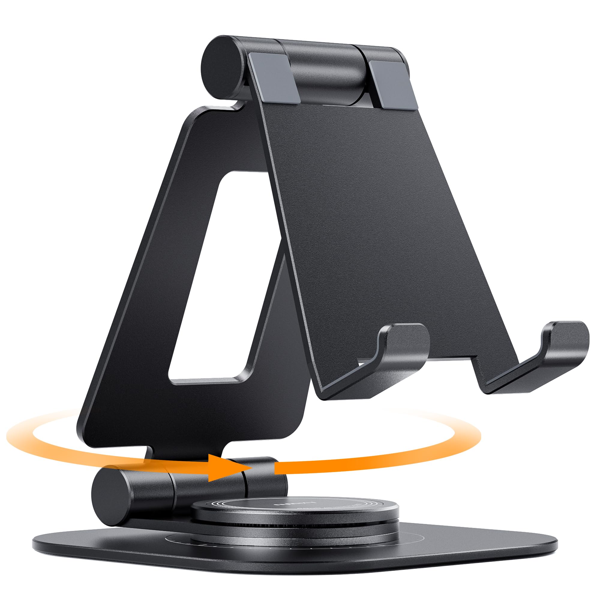 Photo 1 of Nulaxy 360 Rotating Cell Phone Stand, Fully Adjustable Foldable Desktop Phone Holder Cradle Dock, Thick Case Friendly, Compatible with All Phones, Nintendo Switch, Black