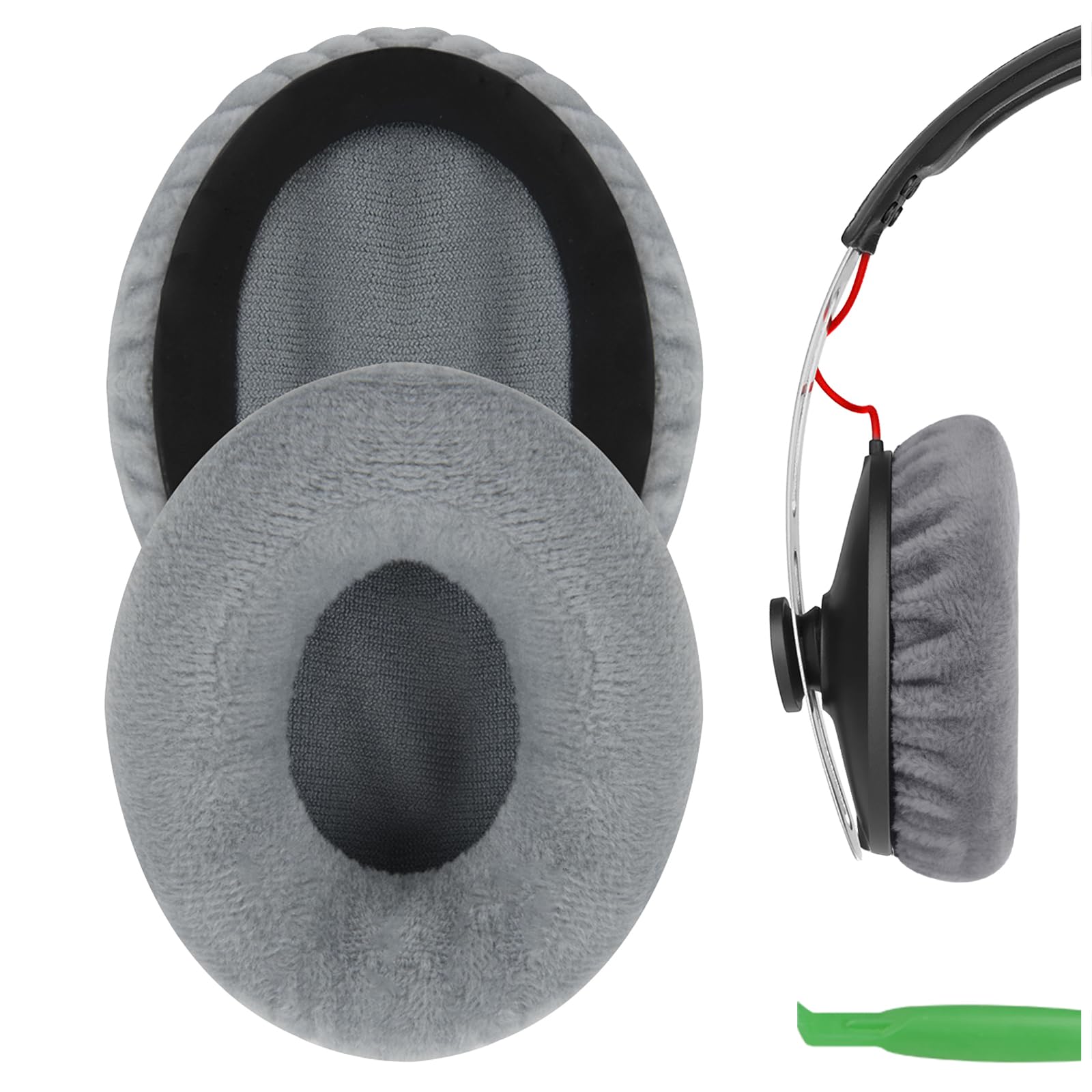 Geekria Comfort Velour Replacement Ear Pads for Sennheiser Momentum On-Ear, Momentum 2.0 On-Ear, HD1 On-Ear Headphones Ear Cushions (Grey)