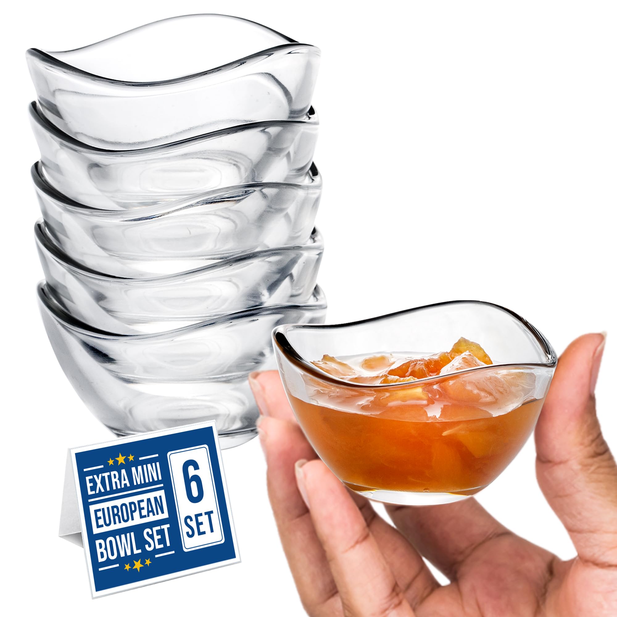 Volarium CRYSTALIA Mini Glass Bowls, 66cc Dip Bowls, Set of 6 100% Lead Free, Serving Bowls, Glass Prep Jam Bowl, Mini Sauce Dishes, Snack Dishes Starter Bovl, Dip Dish, Sauce Bowl