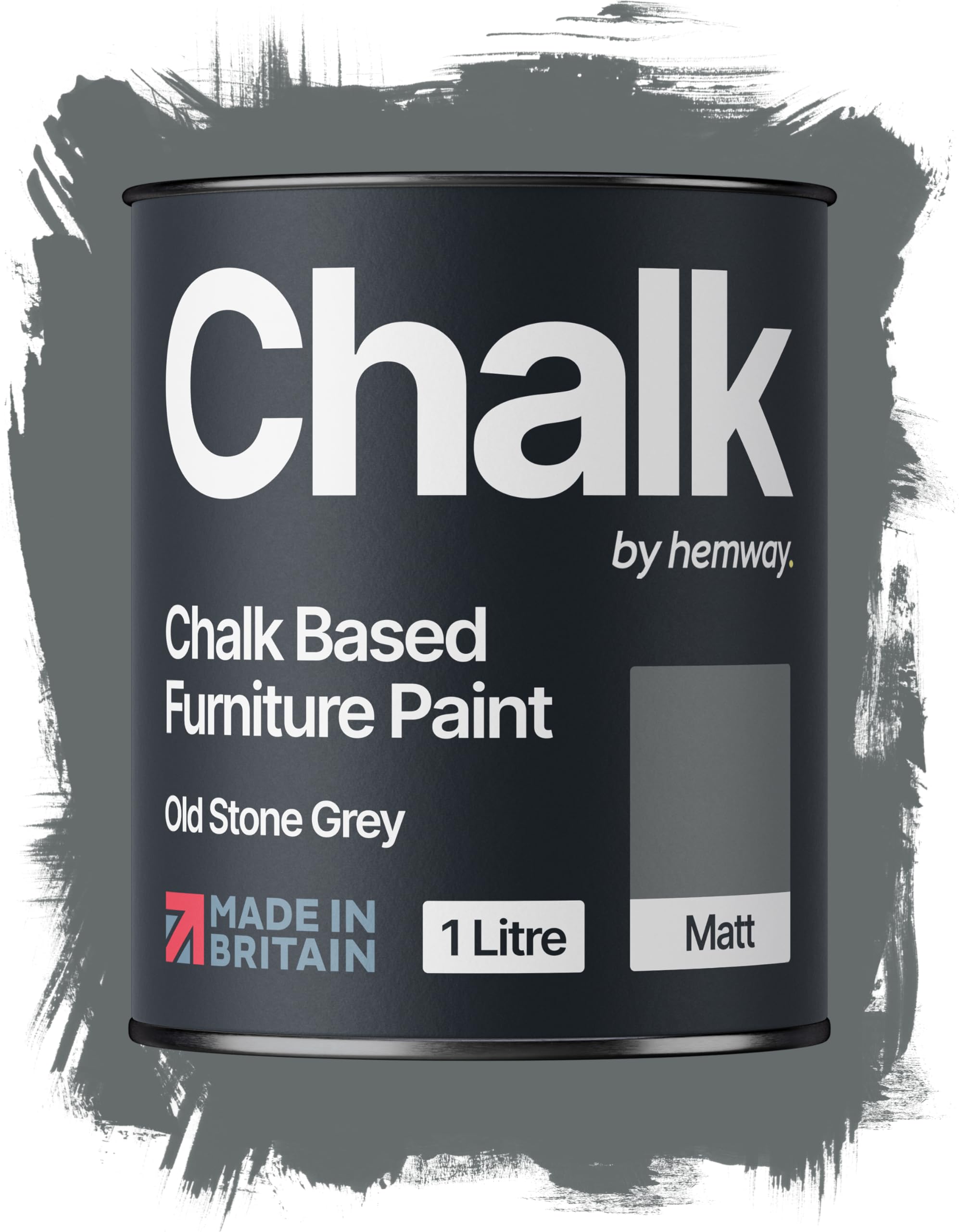 Hemway Chalk Based Furniture Paint, Old Stone Grey 1L, Matt Finish Shabby Chic, Chalk Paint Furniture & Walls, Quick Dry & 1 Coat