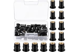 Swpeet 37Pcs M4 M5 M6 Black Rubber Well Nuts Kit, Windshield Fairing Fasteners Nuts, Fairing Universal Motorcycle Fasteners a