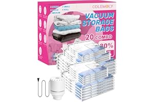 Colemoly Vacuum Storage Bags with Electric Air Pump 20 Pcs Compression Space Saver Vacuum Seal Bags for Clothing, Blanket, Comforter, Travel, Moving (5 Jumbo/ 5 Large/ 3 Medium/ 3 Small/ 4 Roll Up)