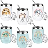 Sieral 6 Pcs Bulk Teacher Appreciation Gift Teacher Christmas Thanksgiving Gifts Stainless Steel Tumbler with Lid and Straw 12 oz Rainbow Insulated Coffee Tumbler Cup Travel Mug for Women Birthday