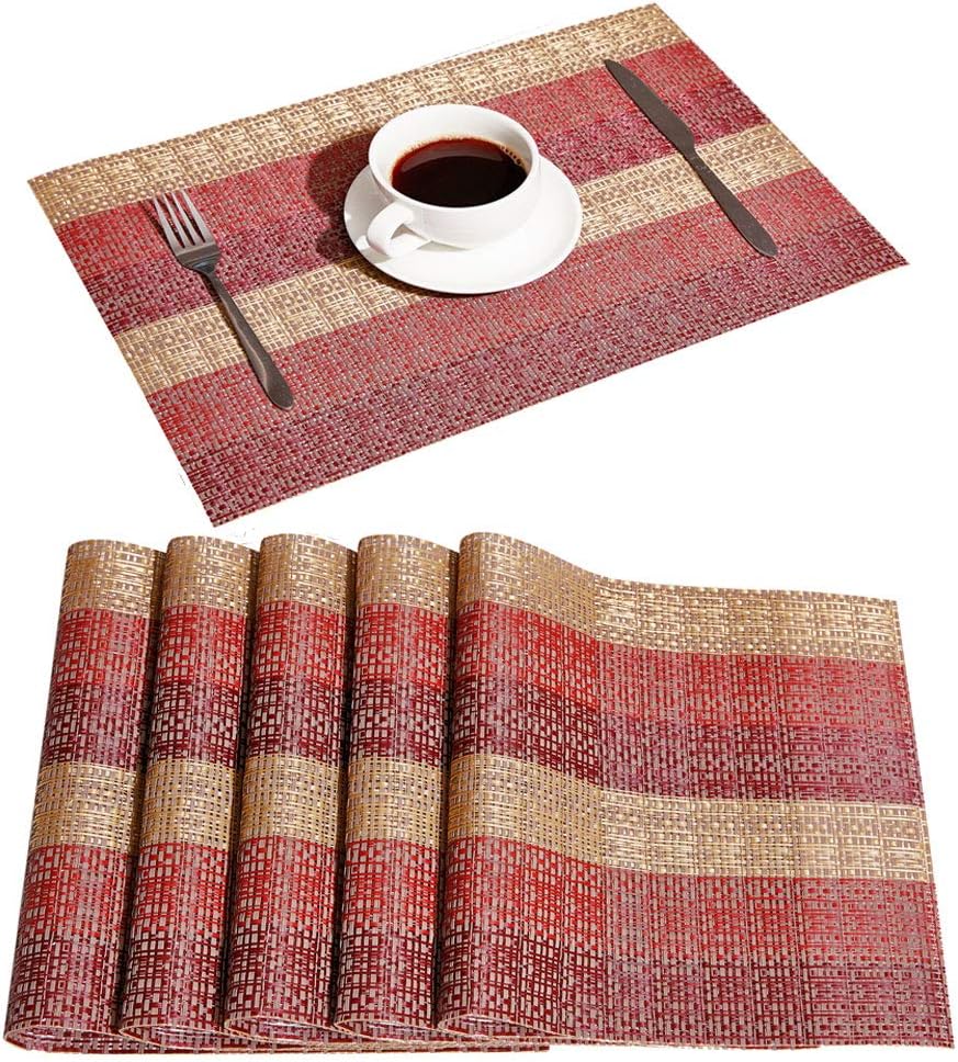 DOLOPL Placemat Placemats Waterproof Black and Gray Placemats Set of 6 Woven Vinyl Laminated Table Mat Easy to Clean Heat Resistant Wipeable Spring Placemats for Dining Table: Home & Kitchen