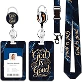 CosyCheer Heavy Duty ID Badge Holder with Lanyard, Retractable Badge Reel Clip, Lanyards for Hard Vertical ID Card Holders for Office, School, Teachers, Nurses, Women, Men - God is Good Christian
