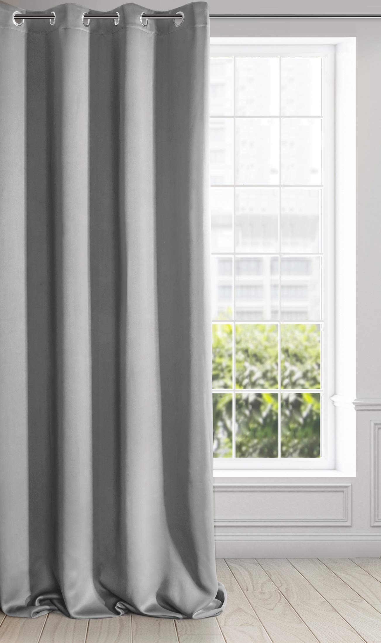 Eurofirany LOGAN Extra Long Blackout Curtain - 1 Unit Eyelets, Light blocking Room Darkening Bedroom Living Room, W53 x L98, Silver