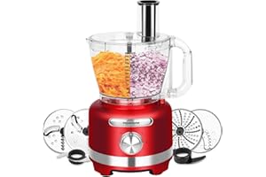 Homtone Professional Food Processors Food Chopper, 600W with 16 Cup Processor Bowl, 4 Blades, Food Chute and Pusher for Shredding, Pureeing Vegetables, Meat, Grains, Nuts