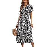 BROVAVE Women's Summer Polka Dot Print Shirt Dress Vintage Short Sleeve Button Down Midi Dress