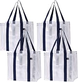 VENO 4 Pack Reusable Grocery Bags with Hard Bottom Beige Heavy Duty Tote