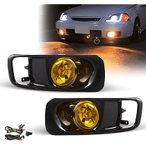 Pair Of Yellow Lens Fog Lights For 1999-2000 Honda Civic - JDM Style Halogen Lamps With Wiring Harness
