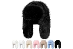 Peicees Winter Fur Hats for Women Ladies Russian Ushanka Furry Trapper Hat with Ear Flaps Warmer Fuzzy Warm Black White
