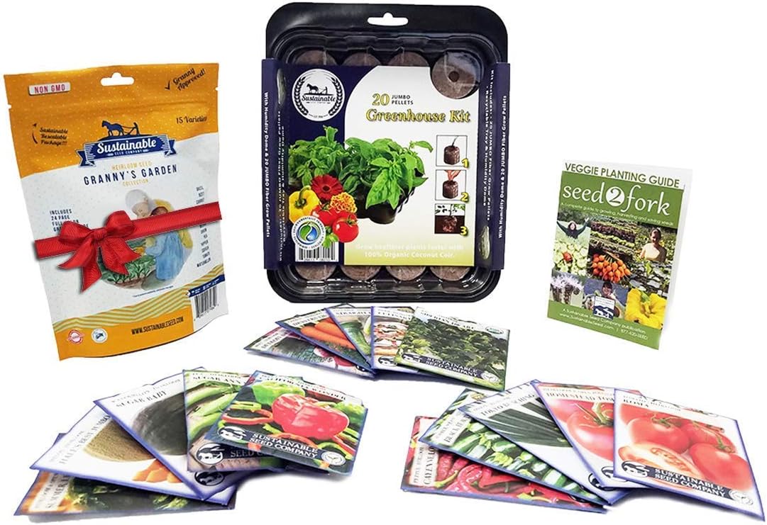 Granny’s Garden Heirloom Vegetable Seed Collection, 15 Variety, Non GMO Heirloom Beet, Carrot, Cucumber, Basil, Lettuce, Melon, Onion, Pea, Pepper, Squash and Tomato Seeds (Collection & Greenhouse)