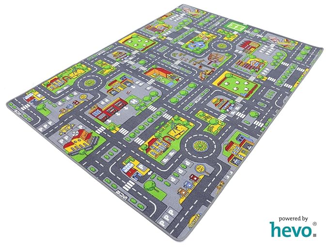 HEVO Stadt Mix Strassen Spielteppich | Kinderteppich 145x200 cm