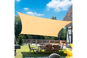KANAGAWA Sun Shade Sail 7'x13' Sand Rectangle UV Block Canopy Awning Shelter Fabric Cloth Screen for Outdoor Patio Garden Backyard Activities