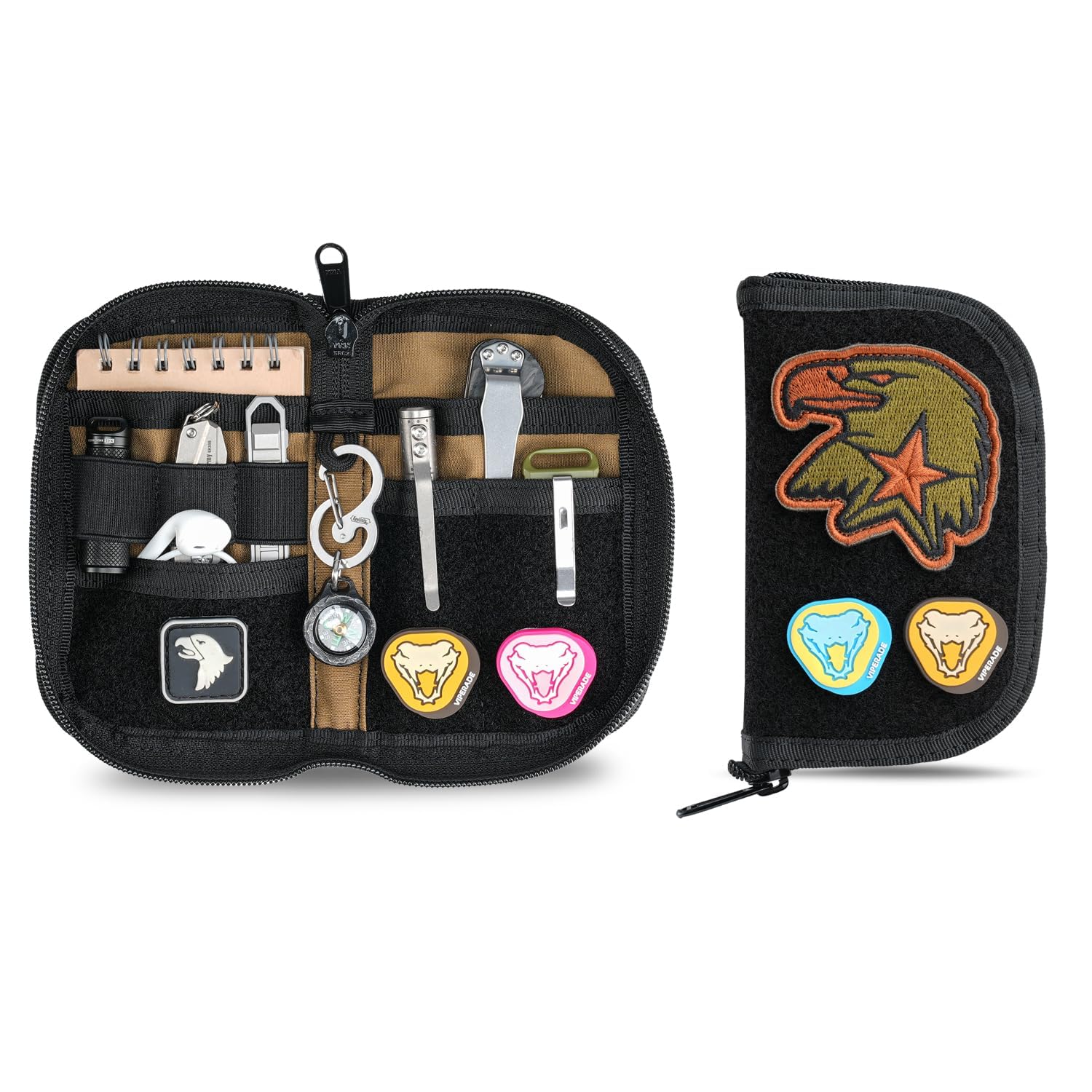 VIPERADE VE20 Small EDC Pouch, EDC Pocket Organiser for Men, Small Pocket Organiser for Multitools, Compact Nylon Tool Pouch with Patches Area -Black