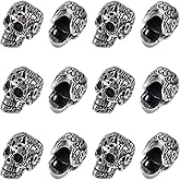 Hobbspring 12Pcs Skull Beads Stainless Steel Skeleton Beads Antique Silver Halloween Beads European Beads Large Hole Beads Metal Skull Spacer Beads for Necklace Bracelet Jewelry Making