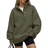 Trendy Queen Womens Oversized Sweatshirts with Snap Button Henley Collar | Soft Fleece Pullover with Pockets Tops Fall Winter Clothes 2026 Cute Fashion Outfits