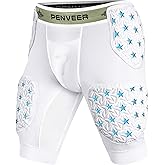 Penveer 5-Pad Adult Football Girdle for Men with Cup Pocket - 2-Tone Integrated Hip, Thigh & Tailbone Pads for Maximum Protection, Men's Padded Compression Shorts
