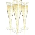 Prestee 100 Gold Plastic Champagne Flutes - 4.5 oz Disposable Champagne Glasses for Toasting at Weddings, Mimosas, Cocktails, Great Gatsby Party Decorations, and Events