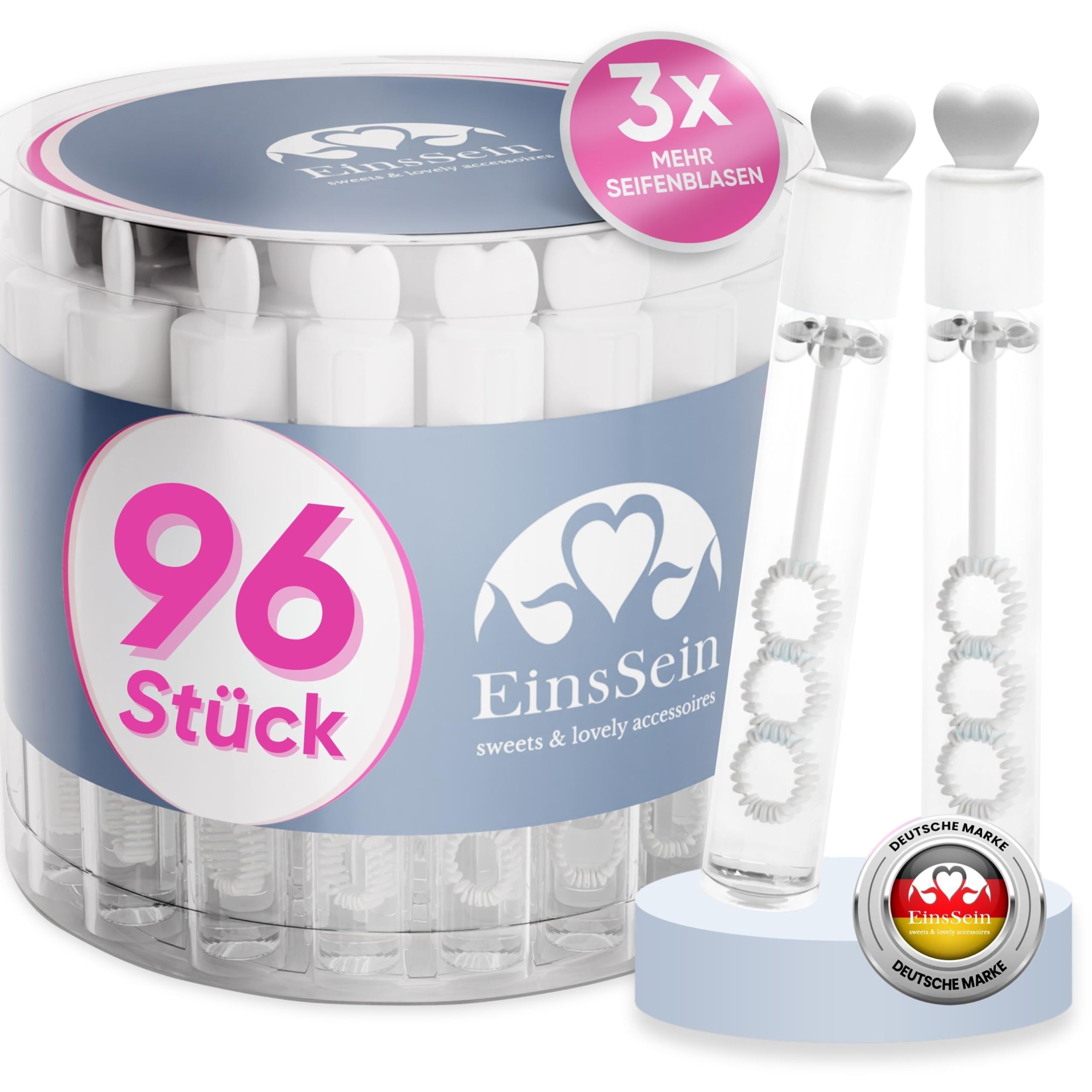 EinsSein 96x Wedding Bubbles White Love Tubes with 3D Heart Wand – Pre-Filled Mini Soap Bubble Bottles Party Favors for Wedding Guests Kids Baptism Birthday