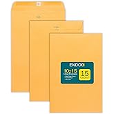 Clasp Envelopes - 10 x 15 Inch Brown Kraft Catalog Envelopes with Clasp Closure & Gummed Seal – 28lb Heavyweight Paper Jumbo Envelopes for Home, Business, Legal or School 10x15 15 Pack,