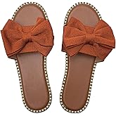 Sksshion Women's Bow Knot Slides Open Toe Flat Sandals Summer Slip On Slippers