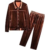 LecGee Men's Fall Soft Velour Casual 2 Piece Set Button Down Solid Color Jacket and Cuffed Pants Outfit Dailywear set