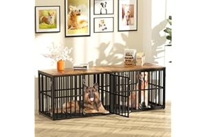 AGESISI Dog Crate Furniture for 2 Dogs, 76” Wooden Dog Kennel with Divider, XXL Double Dog Crate Furniture Large Breed with 4 Doors, Dog Cage End Table Indoor for Large & Medium Dogs, Black