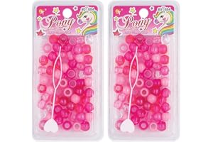 BEAUTY TOWN 120 Pcs Beads Jewelry Making Kit DIY Hair Braiding Bracelet Ornaments Crafts Large Round Pearl Color Pony +2 Beaders Included (Pink Assorted)